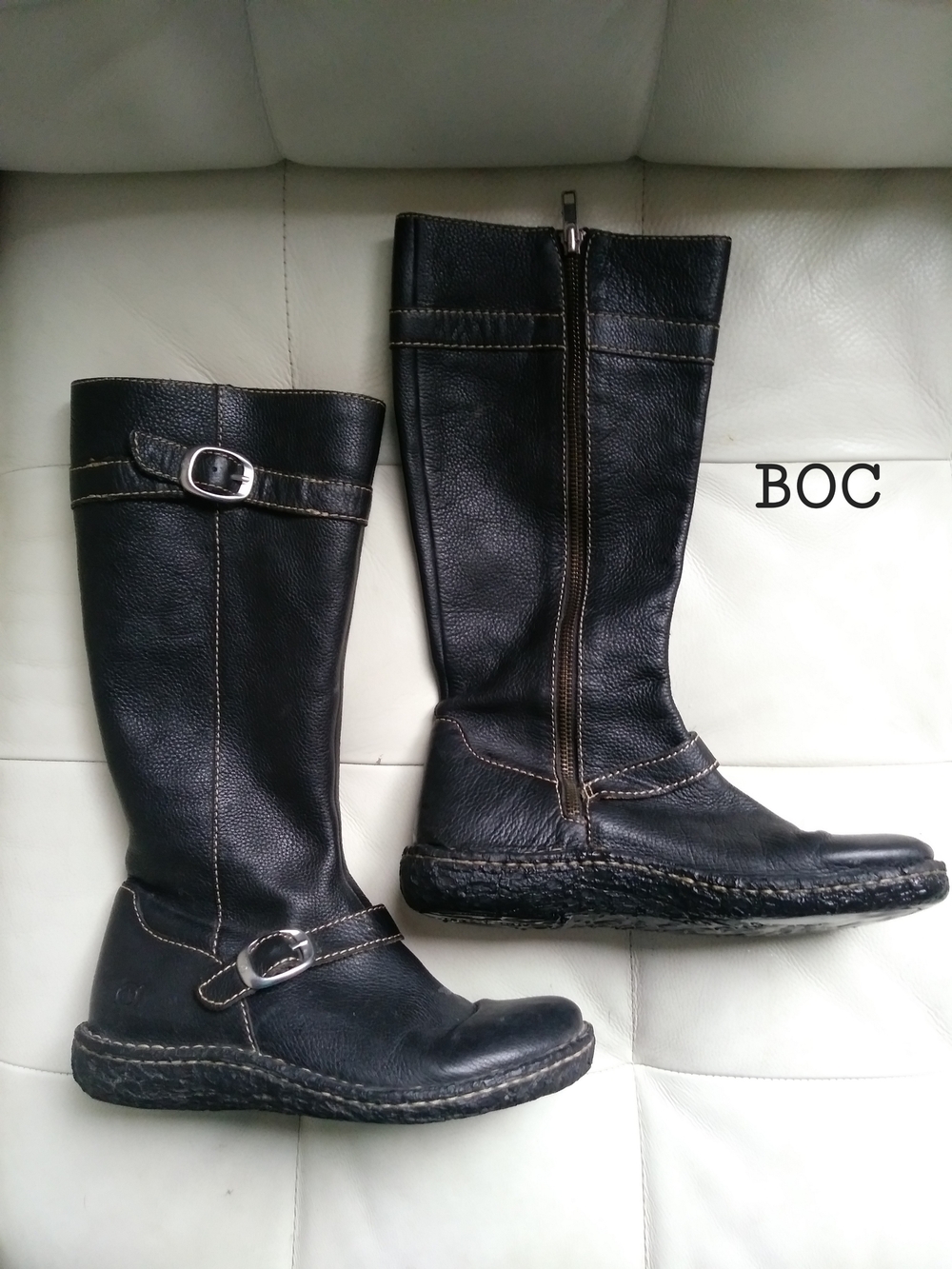 B.O.C Women's Black Leather Knee-High Zip Boots
